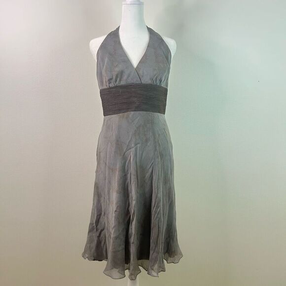 Carmen Marc Valvo Silk Halter Dress Size 6 Gray Whimsigoth Y2K Empire Waist - Picture 1 of 15